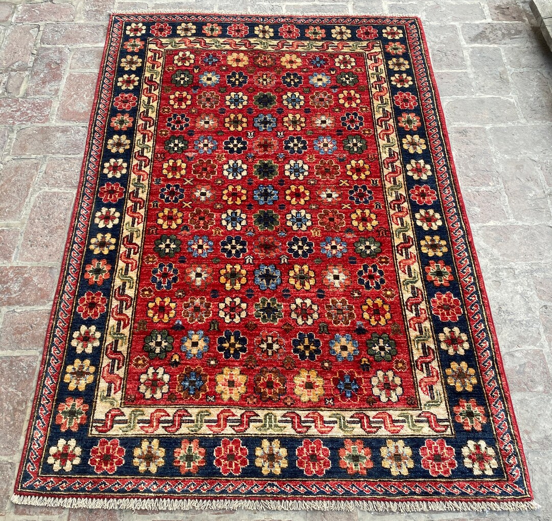 4x6ft Rustic Red Floral Tribal Rug 122x178cm Luxurious Hand-knotted Rug ...