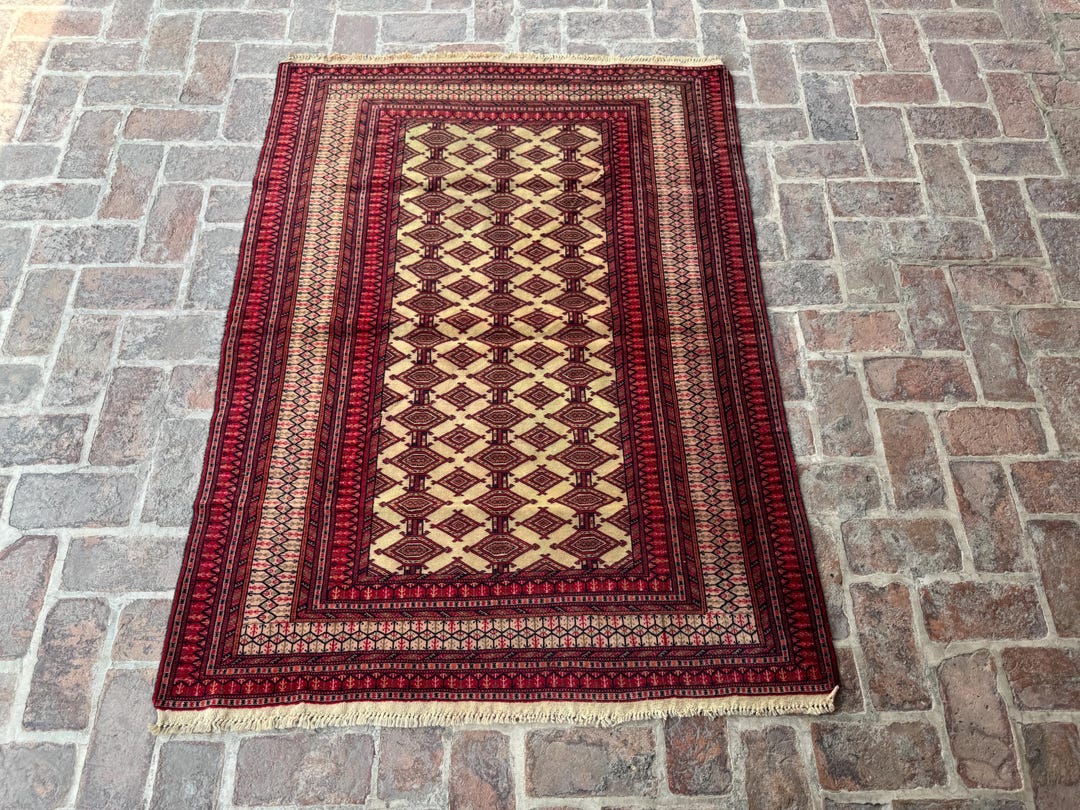 4x5 Vintage Afghan Wool Rug – Handcrafted Tribal Oriental Carpet – Boho ...