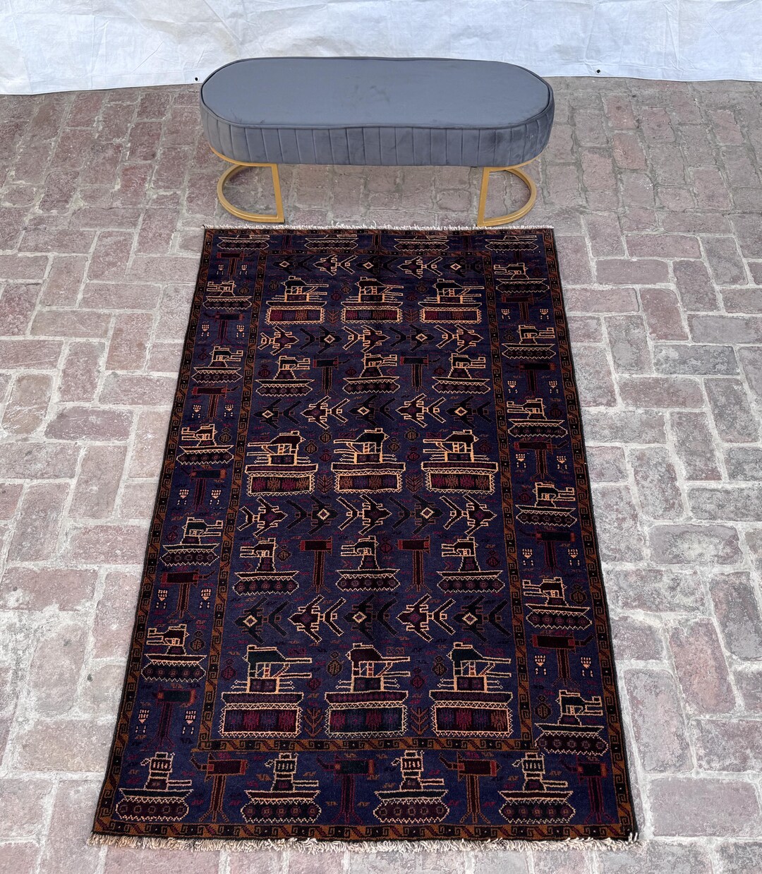 4.3x6.9 Afghan Handmade Animated Rug - Helicopter Design Carpet for ...