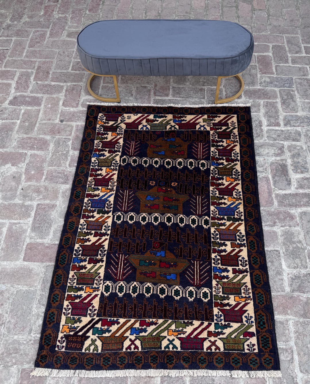 Kabul Rug 3.10x6.1 Unique Handmade Army Scene Afghan Wool Rug – Handmade Vintage ...