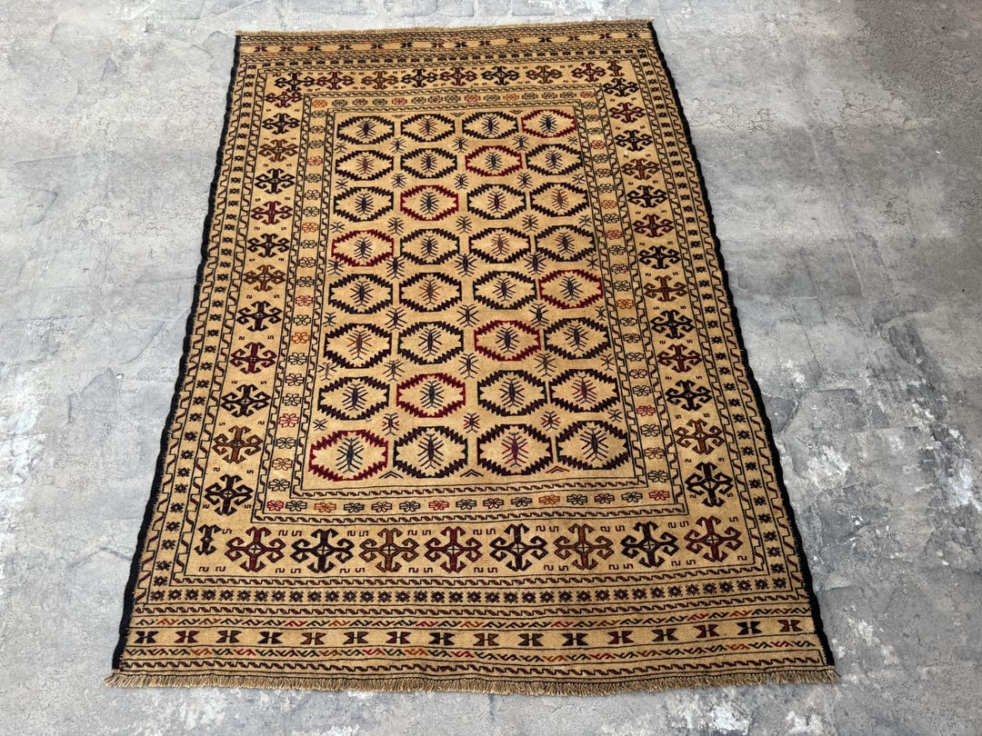 Rustic Wool Rug 4.6x6.5 Rustic Tribal Wool Rug – Handmade Afghan Carpet – Vintage Boho ...