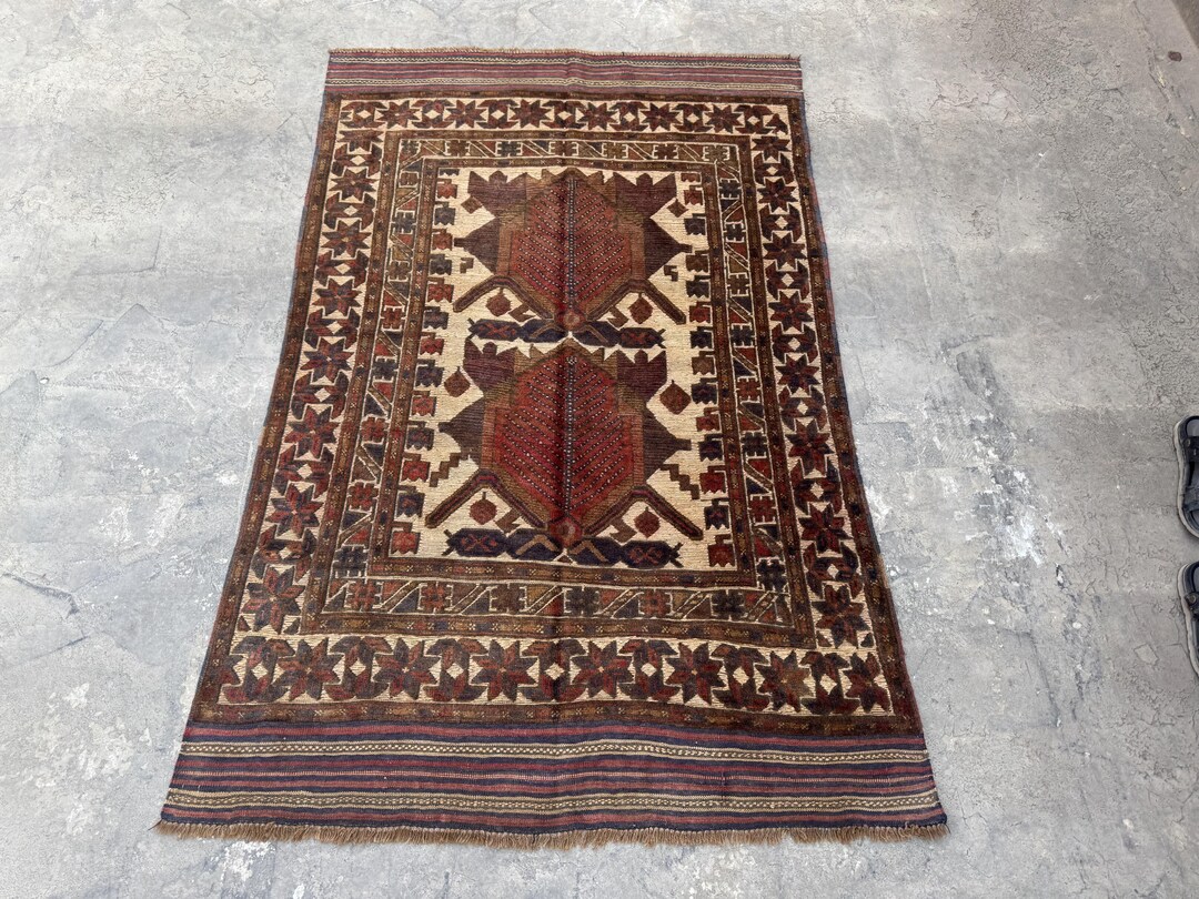 Turkish Rug Merchant 4.3x6.3 Unique Turkish Bardishta Wool Rug – Handmade Modrencarpet for ...