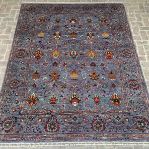 8x10 Hand-knotted grey area rug, Sultani Royal design, 250x320cm handmade organic dyed woollen rug for living room & bedroom, Afghan rug
