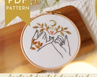 Pinky Promise Embroidery Pattern PDF | Digital Download With Step-By-Step Images | Friendship Love Hands