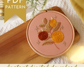 Sicilian Citrus Embroidery Pattern PDF | Digital Download With Step-By-Step Images | Fruity Floral Minimalist