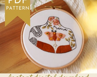 Inked Alice Embroidery Pattern PDF | Digital Download With Step-By-Step Images | Modern Tattoo Floral Minimalist