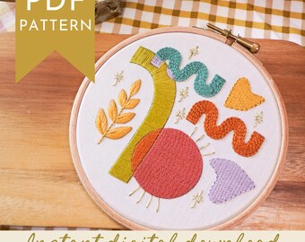 Abstract Nature Embroidery Pattern PDF | Digital Download With Step-By-Step Images | Modern Colourful Rainbow