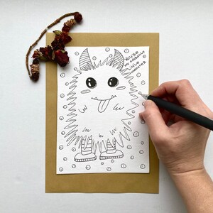 Tarjeta hecha a mano / Lindo robot con palabras de amor / Imprimible 5x7 pulgadas / Obra de arte original