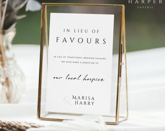 Wedding In Lieu of Favours Sign | Wedding Charity Donation Sign | Minimalist Wedding Favours Sign | Printable Favors Sign Template | HP001