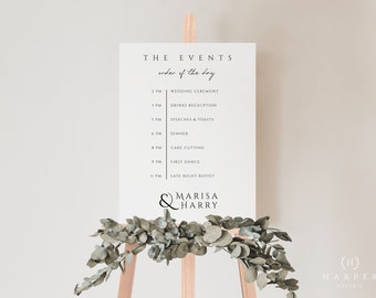 Signo de línea de tiempo de boda / Editar con Templett / Signo de orden de eventos / 18x24" / Signo de línea de tiempo minimalista / HP001