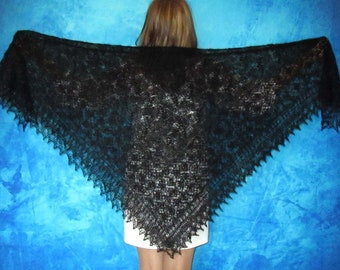 Chal bordado negro, chal bordado ruso, bufanda de gasa de Oremburgo, pañuelo de luto, capa de novia, bufanda cálida