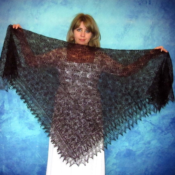 Dark wine-purple embroidered Orenburg Russian shawl, Hand knit cover up, Wool wrap, Handmade stole, Warm bridal cape, Kerchief, Big scarf