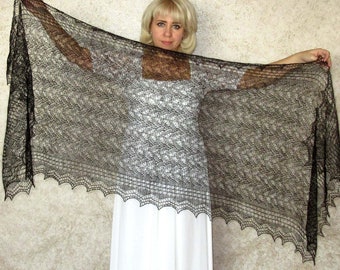 Bufanda de punto negra, tejido de plumón de cabra, estola de plumón hecha a mano, chal ruso, tejido de Oremburgo, capa cálida, pañuelo