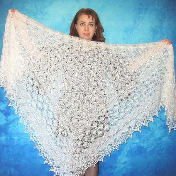 Large white Orenburg shawl, Hand knit Russian kerchief, Lace wedding stole, Bridal cover up, Warm cape, Wool wrap,Women's scarf,Gift for her