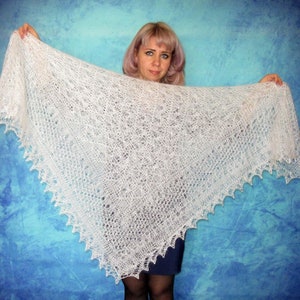 White Orenburg shawl, Hand knit Russian shawl, Lace wedding shawl, Bridal cover up, Warm cape, Wool wrap, Handmade stole, Kerchief, Scarf