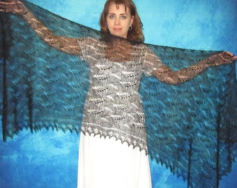 Bufanda de punto negra con bordado, estola de plumón hecha a mano, chal ruso, gasa de Oremburgo hecha de plumón de cabra, capa cálida, pañuelo