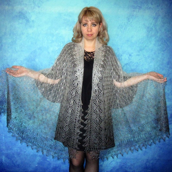 Hand knit gray scarf, Handmade Russian Orenburg shawl, Goat wool cover up, Lace pashmina, Downy kerchief, Stole, Tippet, Warm wrap, Cape
