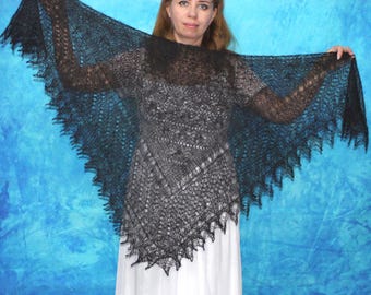 Chal de plumón de cabra negro, chal ruso hecho a mano, gasa de Oremburgo, capa de punto cálida, pañuelo calado, bufanda