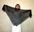 Hand knit black Russian Orenburg shawl, Warm wool wrap, Goat down kerchief, Mourning cover up, Handmade stole, Shoulder cape, Women's scarf product logo