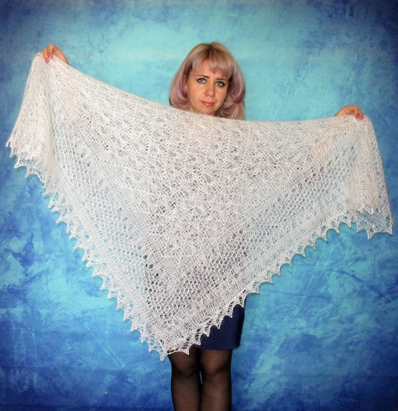 White Orenburg Shawl, Hand Knit Russian Shawl, Lace Wedding Shawl