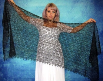 Bufanda de punto negra, tejido de plumón de cabra, estola de plumón hecha a mano, chal ruso, tejido de Oremburgo, capa cálida, pañuelo