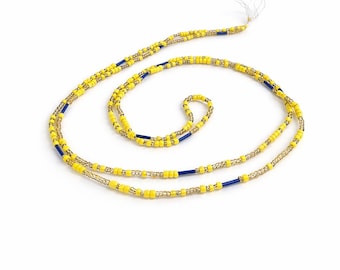 Golden Hour Waist Beads – Yellow, Gold & Blue Seed Beads