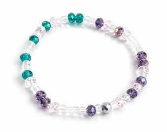 Amethyst Handmade Pastel Crystal Beaded Bracelet | Green Pink Purple Faceted Glass Beads