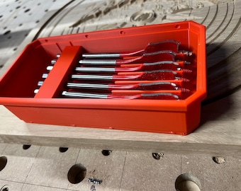 Spade Drill tray for low profile Milwaukee small component packout.  Top is optional.   (DRILLS NOT INCLUDED)