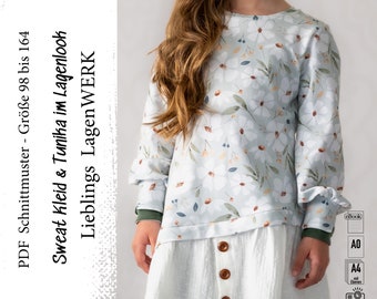 Tunika, Kleid im Lagenlook | Lieblings LagenWERK | Gr. 98 bis 164 | PDF Schnittmuster | Kleid für Mädchen |  A0 & A4 inkl. Ebenen | Beamer