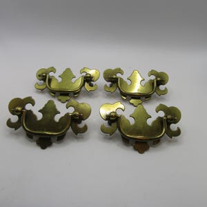 Vintage Chippendale Batwing Drawer Pulls 3-3/4" Wide 2 7/16" Hole Spacing Set of 4