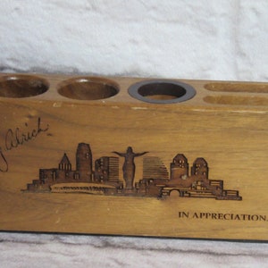 Vintage Wooden Business Card Pencil Pen Holder Desk Organizer Office Table Accessory Lasercraft Engraved Cincinnati G. Alrich image 1