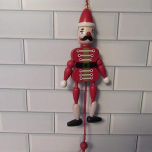 Vintage 8" Wooden Toy Soldier Jumping Jack Wooden Pull-Toy Ornament