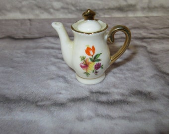 Miniature Tea Pot Bone China Flowers Japan 1 3/4 inches tall