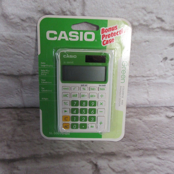 Casio SL-300VC-GN Hand Held Calculator With 8 Digit Display Color Green with Case