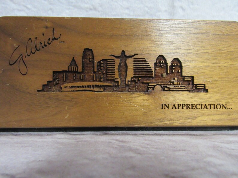 Vintage Wooden Business Card Pencil Pen Holder Desk Organizer Office Table Accessory Lasercraft Engraved Cincinnati G. Alrich image 2