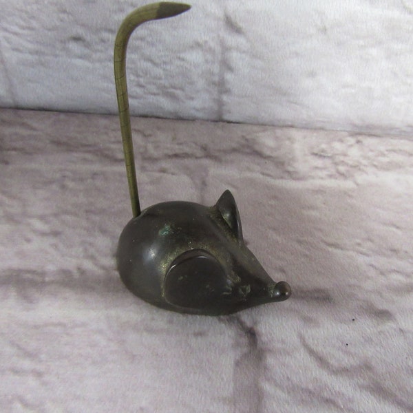 Vintage Brass Mouse Note Receipt Spike or Ring Holder Collectible Rodent