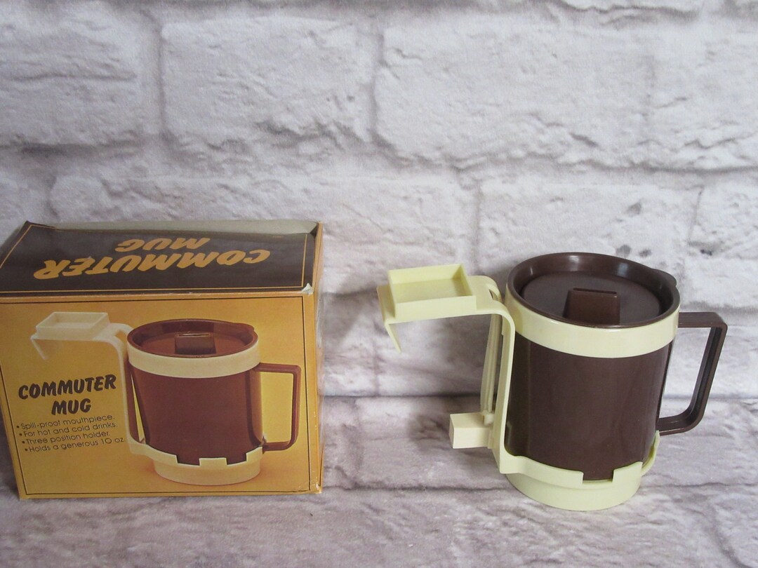 Vintage Commuter Mug Hot Cold 1980s Holder 10oz Retro Cup Holder New
