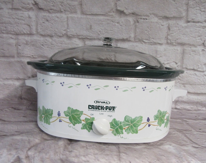 Rival 4.5 Qt Oval Crock Pot Slow Cooker Model 3745 Stoneware Green Ivy