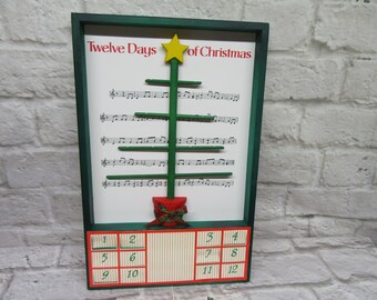 RARE Vintage Department 56 Wood 12 Days Of Christmas Calendar Tree Music Box