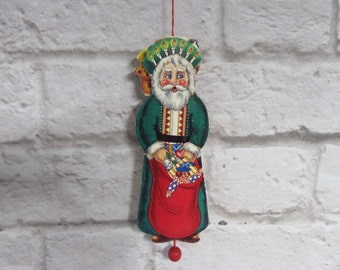 Two Sided Old World Santa Claus Pull Toy Christmas Ornament