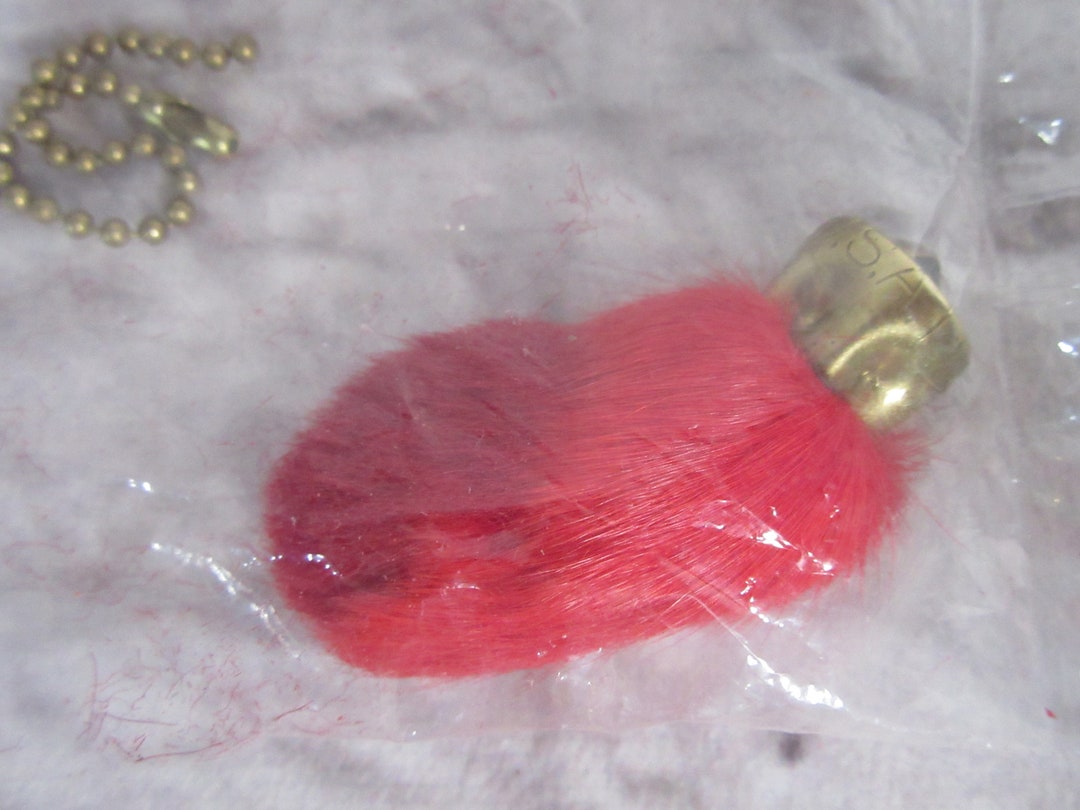 Vintage Red Rabbits Foot Key Chain Lucky Charm Good Luck Brass Ball