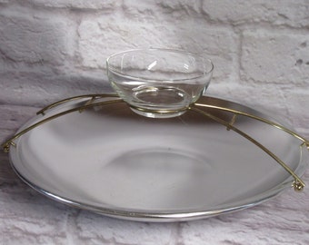 Vintage Retro Color Craft Chip 'n Dip Server MCM Silver and Gold Tone