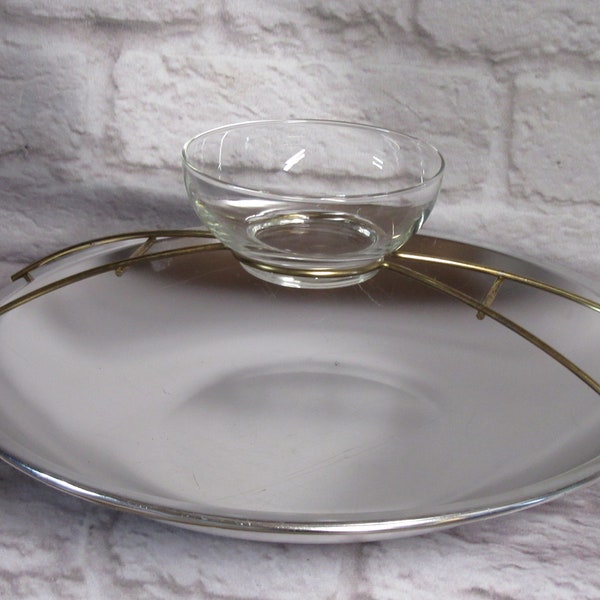 Vintage Retro Color Craft Chip 'n Dip Server MCM Silver and Gold Tone