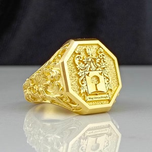 Custom Made Family Coat of Arms Signet Ring, Personalized Coat of Arms Ring, Personalized Ring, Letter Signet Ring