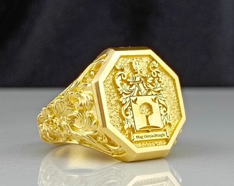 Nach Maß Familien-Wappen Siegelring, personalisierter Wappenring, personalisierter Ring, Buchstabe Siegelring