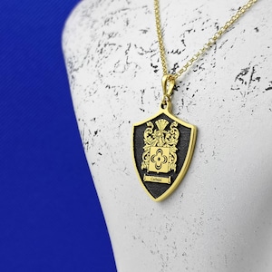 Collar con escudo de armas de oro macizo, collar con escudo familiar, colgante con sello personalizado, anillo con escudo, colgante con escudo familiar, joyería personalizada