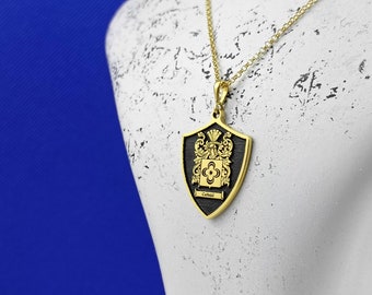 Solid Gold Coat of Arms Necklace, Family Crest Necklace, Custom