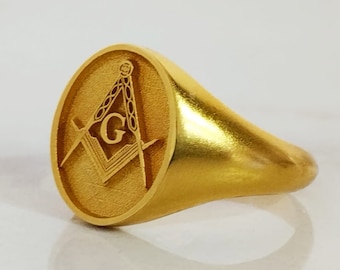 14K Gold  Masonic Ring: Custom Engraved Freemason Jewelry