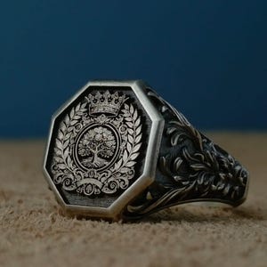Anillo con sello de escudo de armas familiar hecho a medida, anillo con escudo de armas personalizado, anillo personalizado, anillo con sello de letras