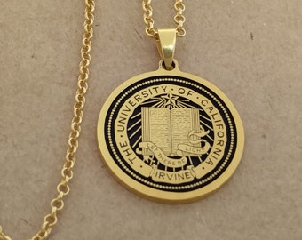 Customized silver graduation necklace, Handmade Engraved University logo pendant, Custom College or High School Crest, Special Gift for her